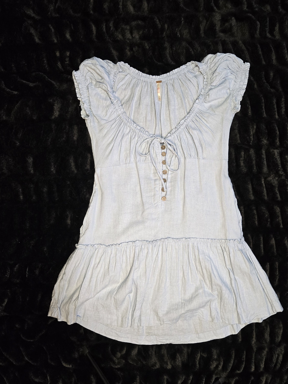Light Blue Women's Peplum Tie-Neck Mini Dress
